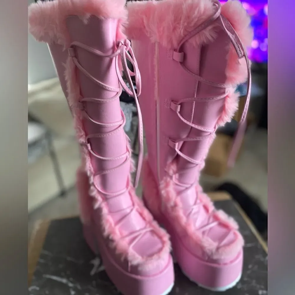 Pleaser Mid Calf Fur Boots